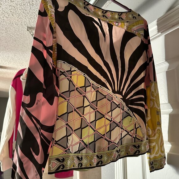 Vintage Emilio Pucci Firenze Silk V-Neck Blouse Psychedelic Print LS Sz xs - Picture 6 of 6
